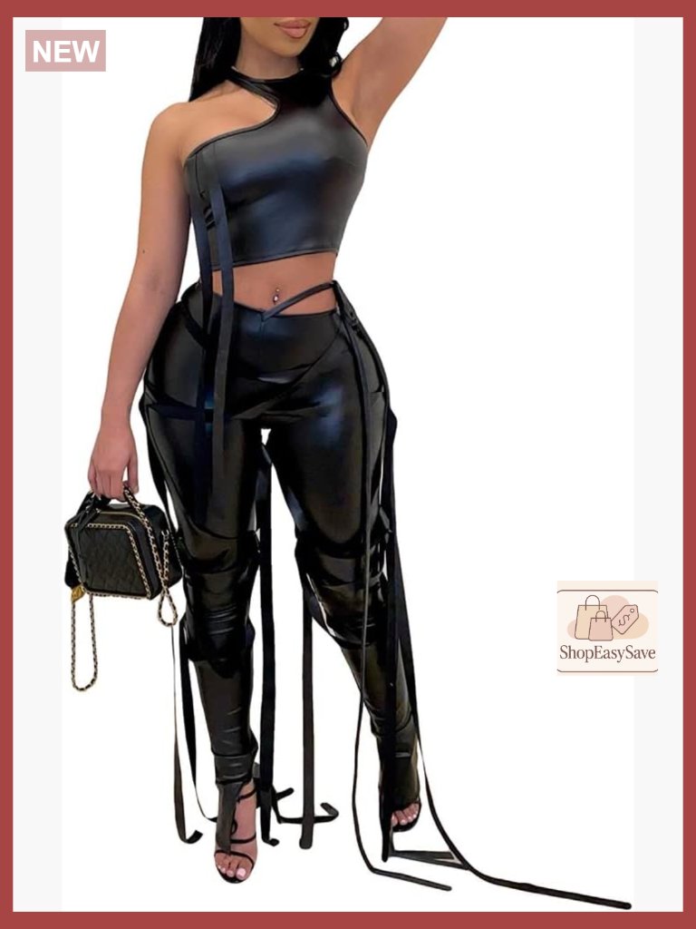 Sexy Bandage Two Piece Set Bodycon Strappy Lace Up Elastic Clubwear Outfit
